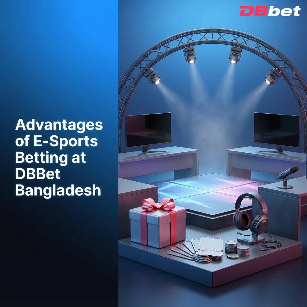 Banner for DBBet Bangladesh highlighting esports betting, local payments, mobile app, bonuses, and 24/7 support