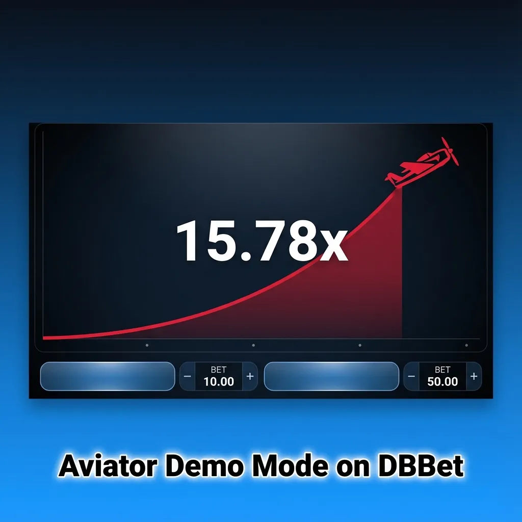 Screenshot of DBBet Aviator demo mode showing rising plane, multiplier, and virtual balance betting interface