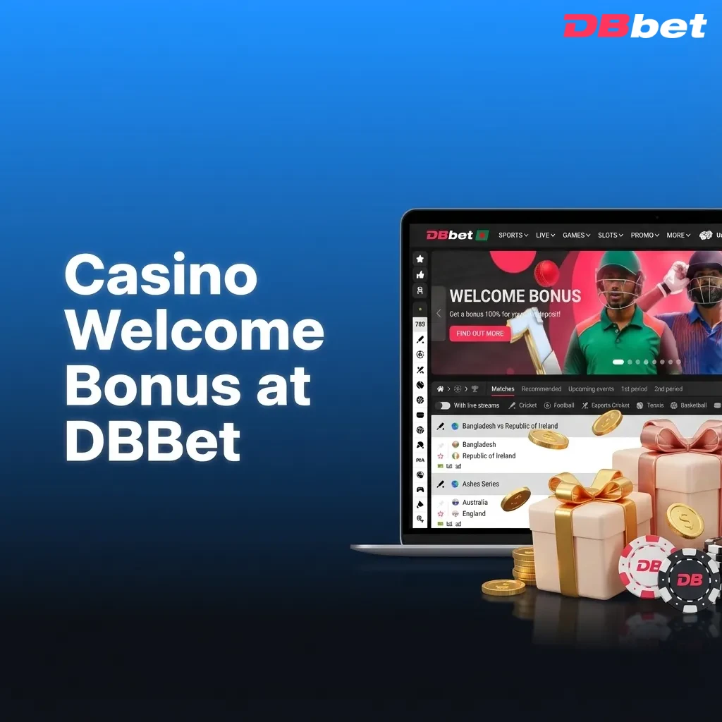 Bangladeshi player viewing DBBet casino welcome bonus offer with 100% match, €1500 package and 150 free spins