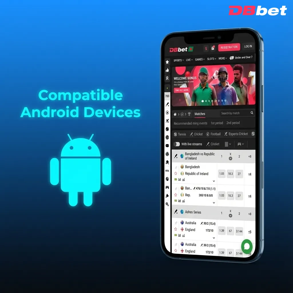 List of compatible Android phones in Bangladesh showing DBBet app support on Samsung, Xiaomi, Realme, Oppo, Vivo, others