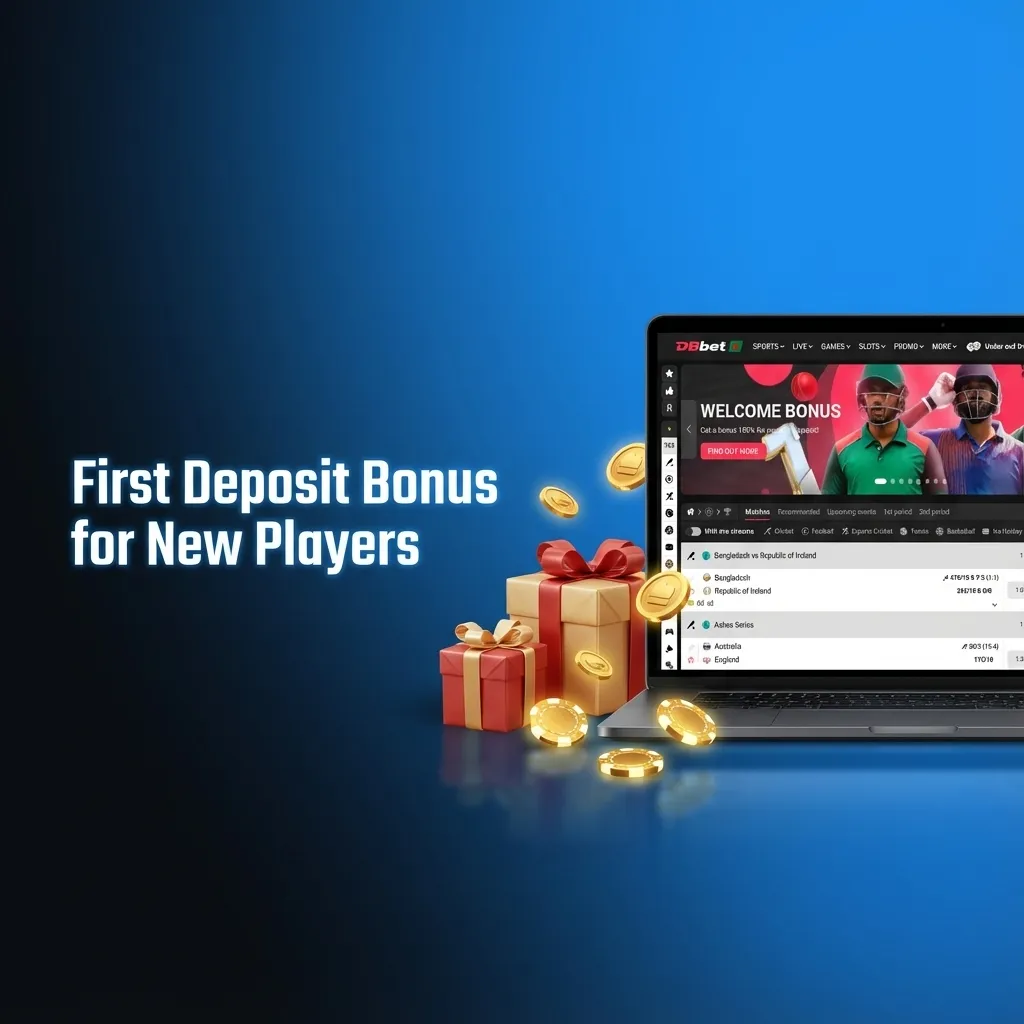 Banner promoting first deposit bonus for new Bangladeshi players, showing sports and casino offers with euro amounts