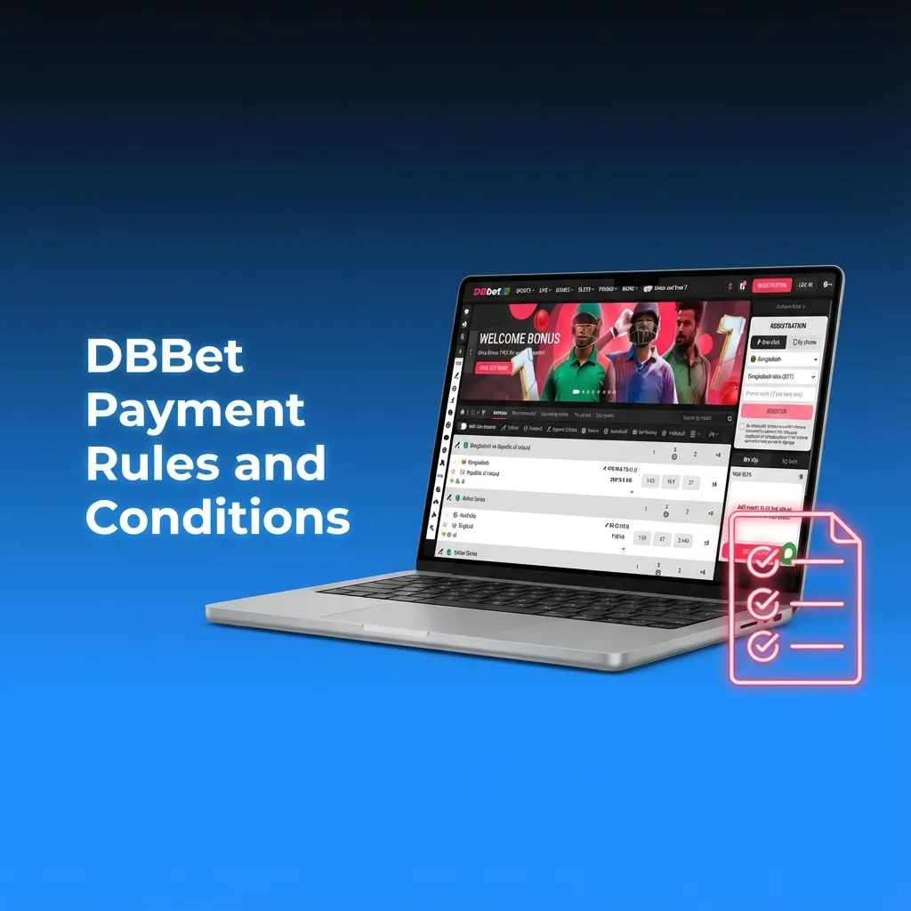 Illustrated DBBet Bangladesh payment rules list, highlighting account name matching, verification, same method use, and limits.
