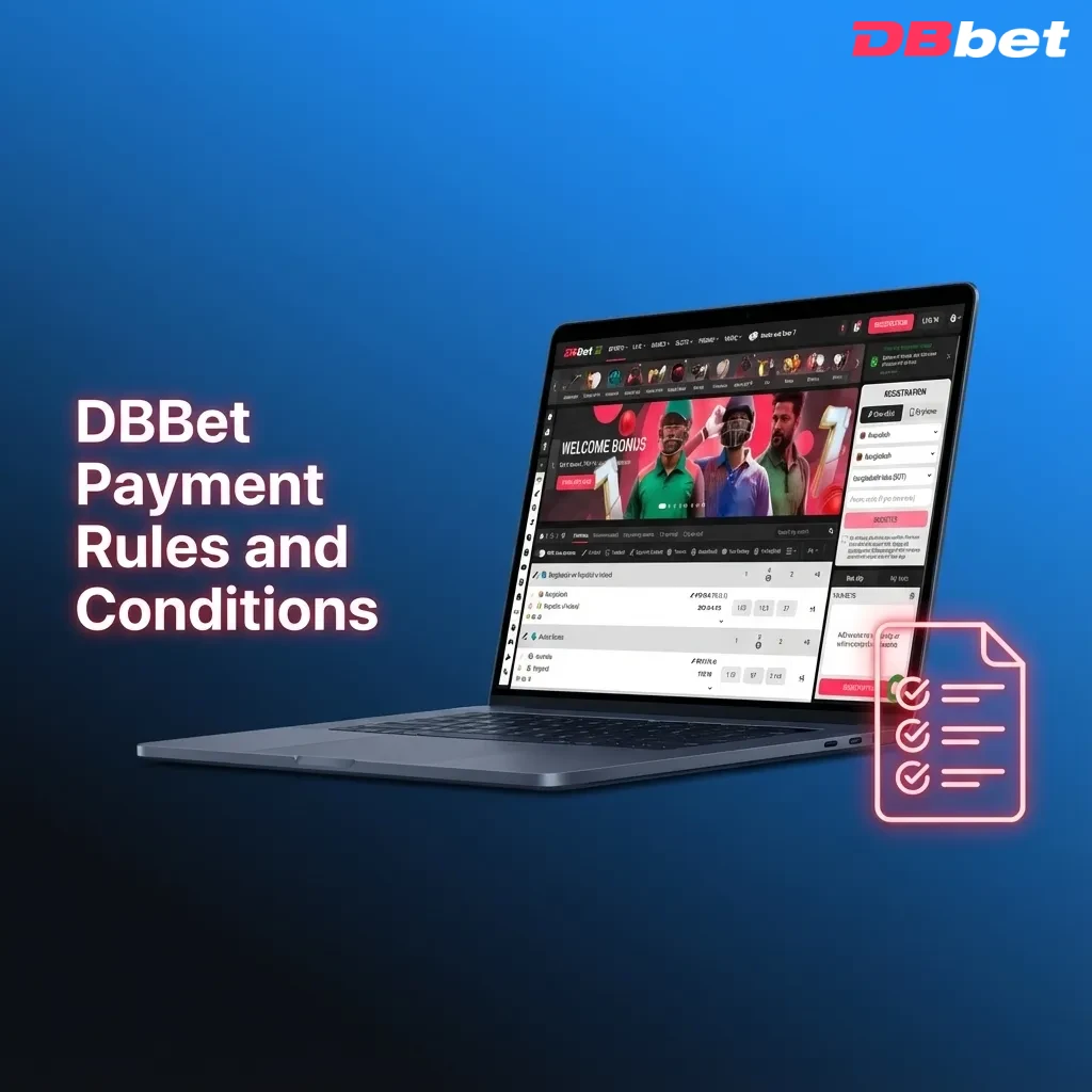 Infographic outlining DBBet Bangladesh payment rules, including verification, same method use, and bonus wagering conditions