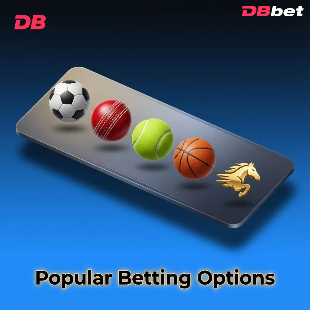 Illustration of DBBet Bangladesh betting options: prematch line bets, live betting odds, and cashout feature on a sports interface.