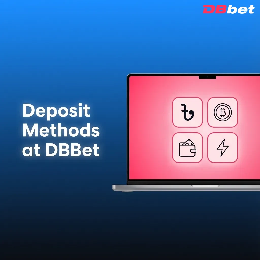 Illustration of DBBet deposit screen with icons for cards, bank transfer and mobile wallets used in Bangladesh