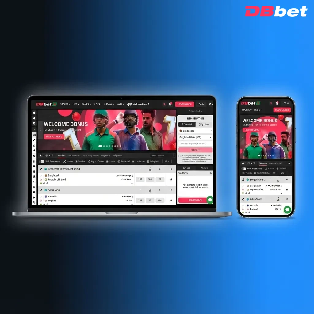 DBBet website interface showing top navigation bar with Sports, Live, Esports, Casino, Bonuses and Support tabs for easy access.