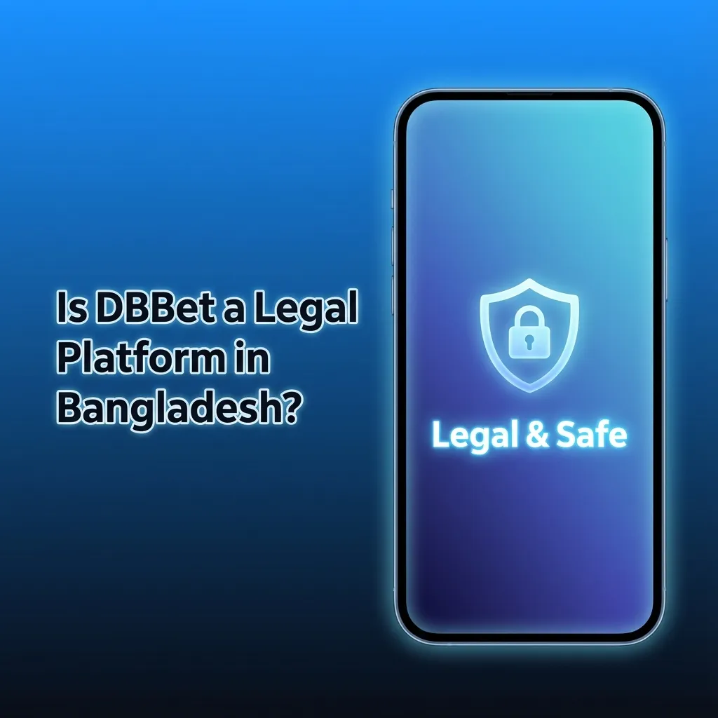 Illustration asking if DBBet is legal in Bangladesh, with license badge, security icons, and responsible gaming symbols