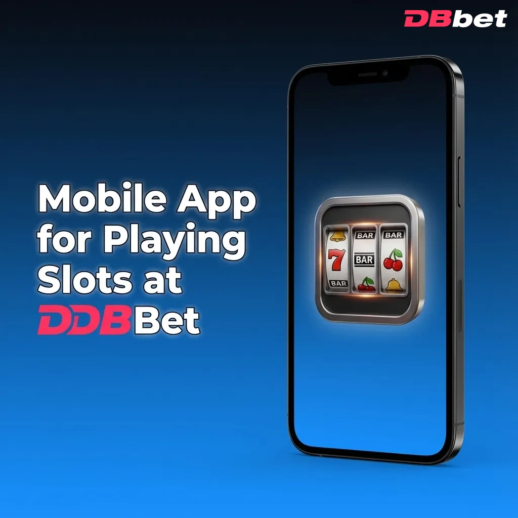 Smartphone displaying DBBet mobile slots app interface with slot games grid and menu icons for casino and account controls