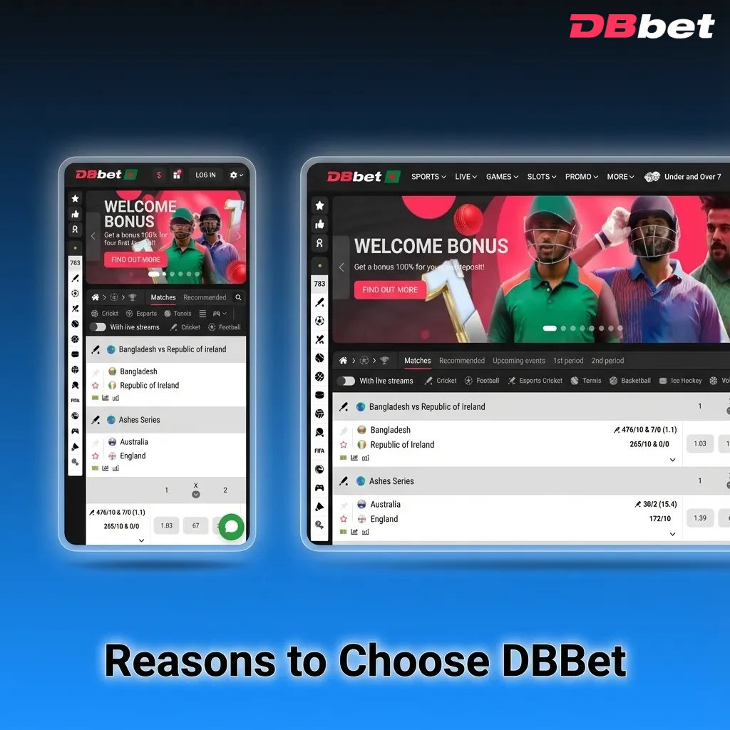 Infographic titled “Reasons to Choose DBBet” highlighting local sports focus, easy payments, big casino library, and clear bonuses.