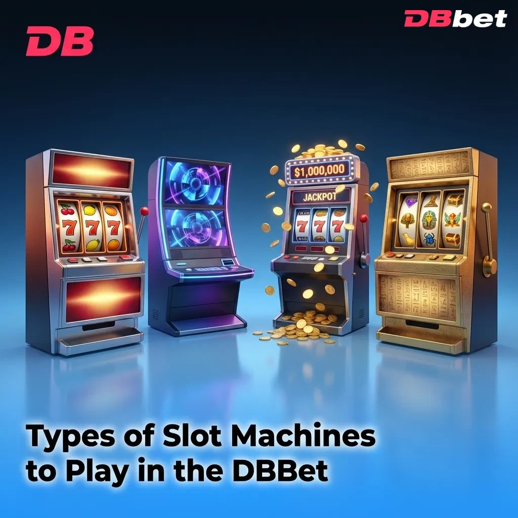 DBBet slots lobby interface showing various slot machine types, from classic 3-reel to video, Megaways, and jackpot games
