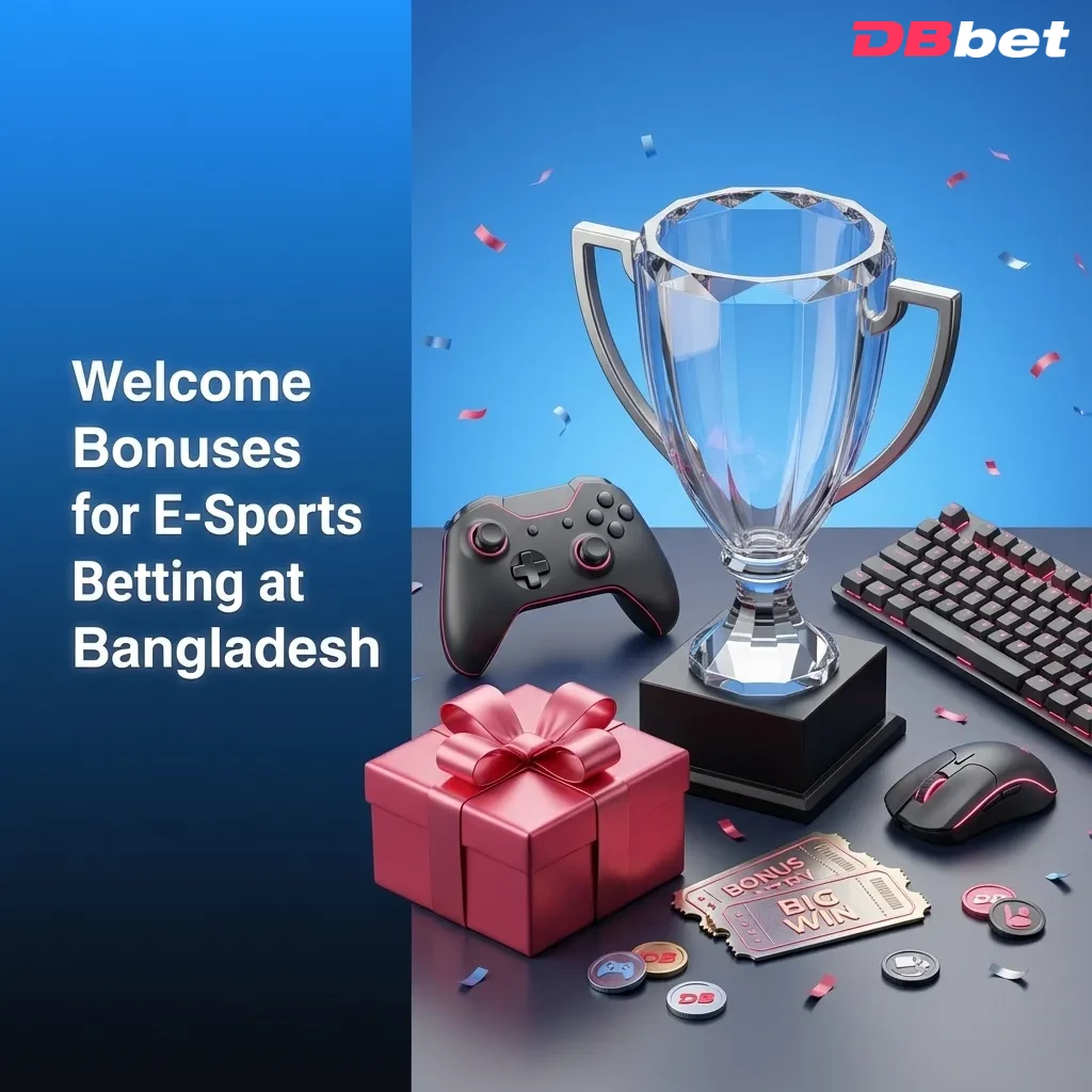 DBBet Bangladesh welcome bonus banner highlighting 100% esports first deposit offer and step-by-step claim instructions