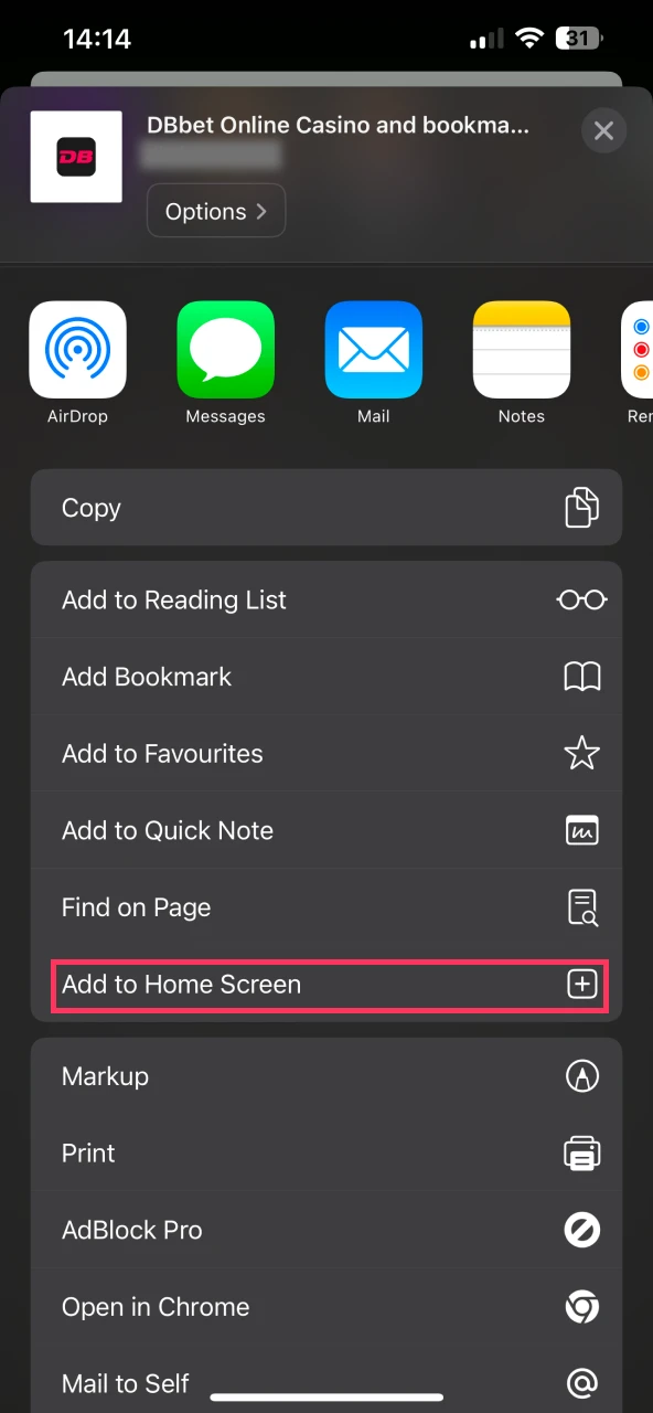 Add the DBbet app to the home screen of your iOS device.