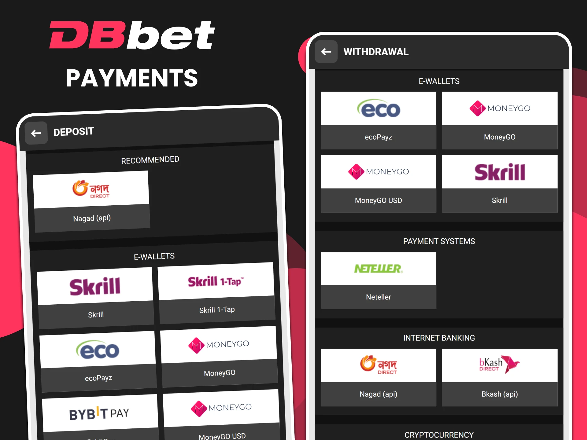 The DBbet app offers convenient payment methods.