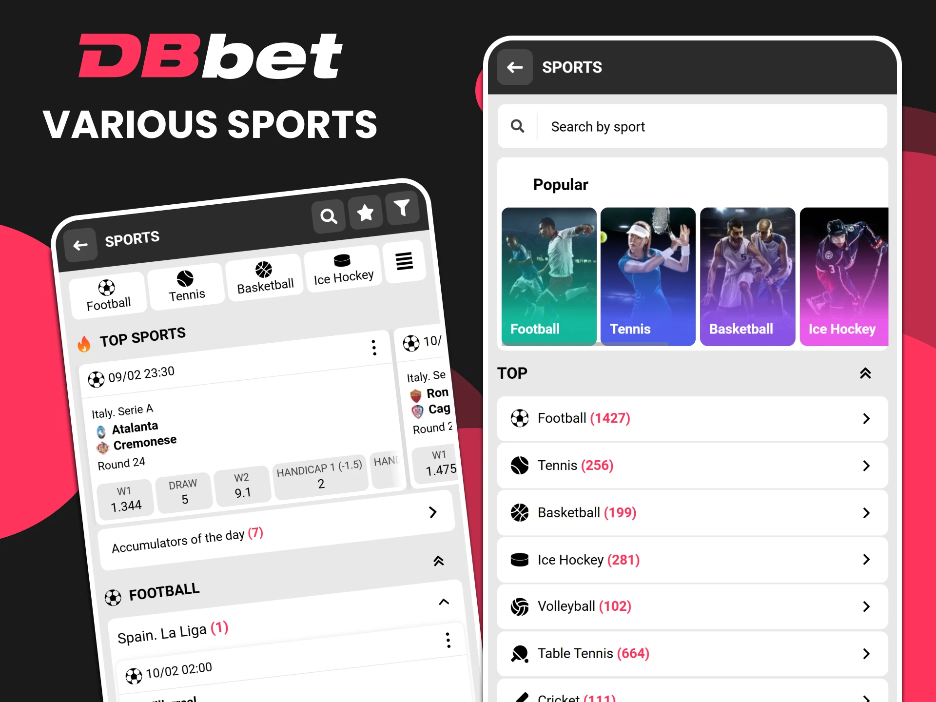 The DBbet app has a sports section.
