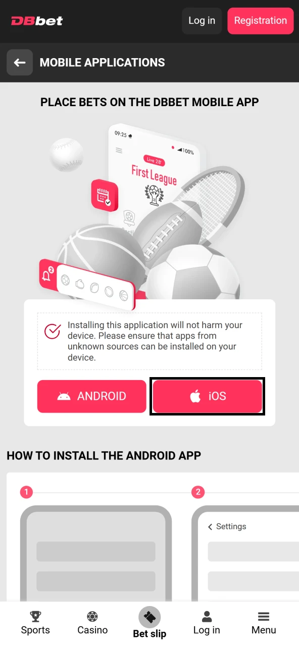 Find the DBbet app for iOS to start playing Aviator.