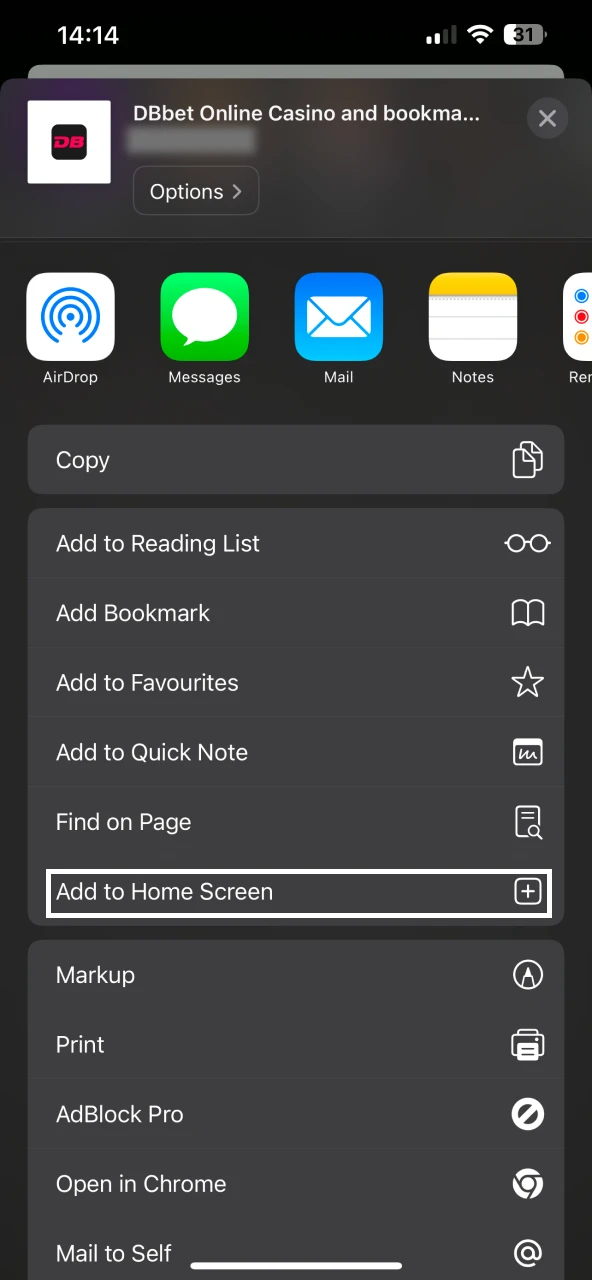 Add the DBbet app to your iOS device's home screen to play Aviator.