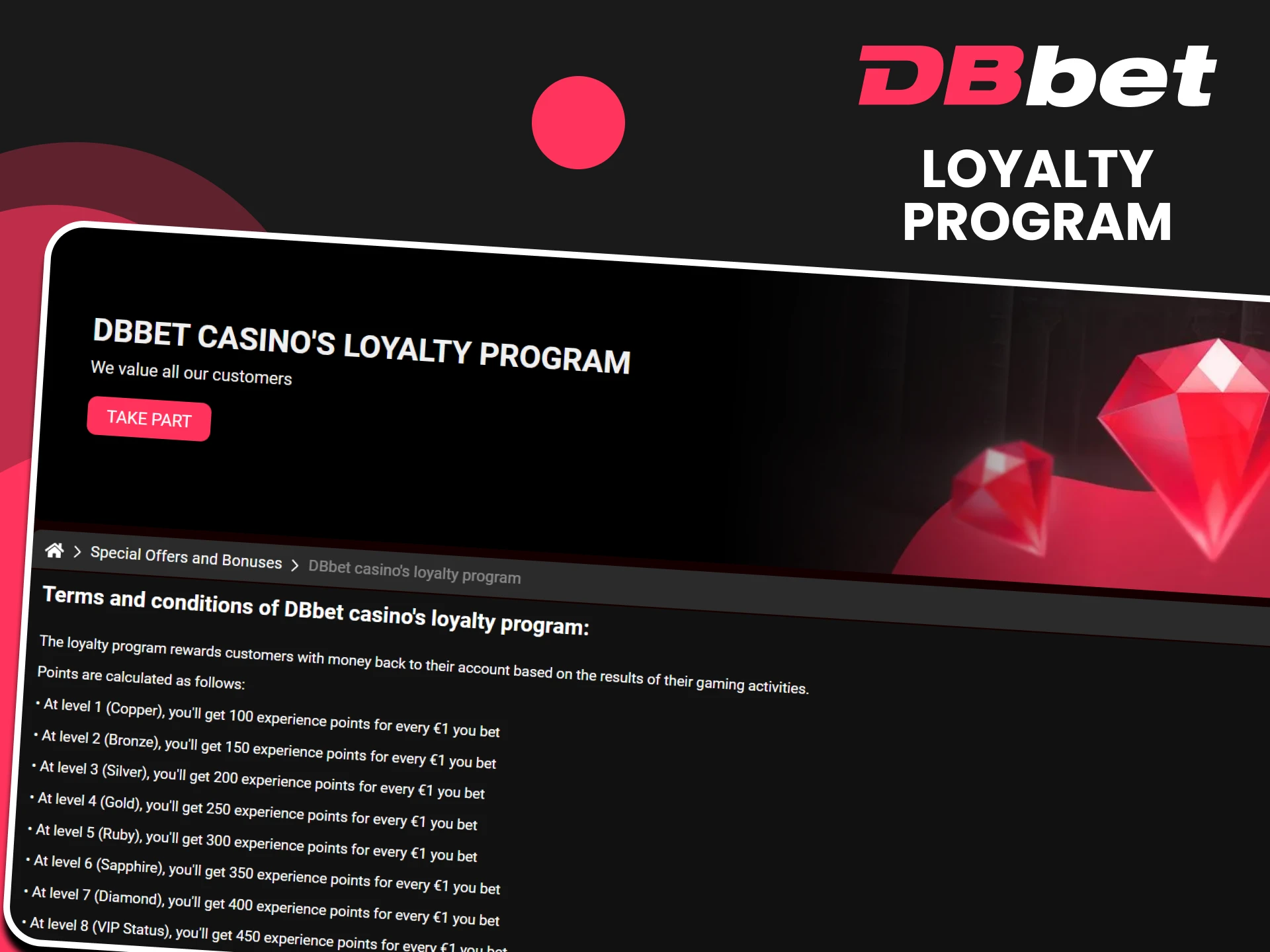 Become a member of the DBbet website loyalty program.