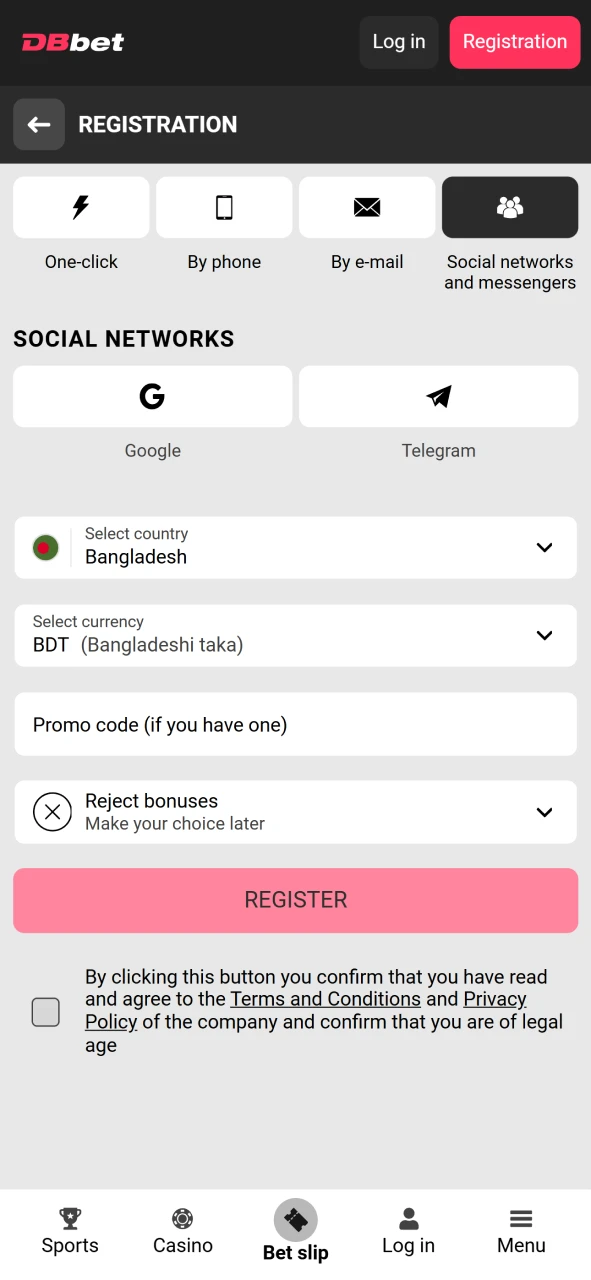 Register to receive a bonus on DBbet.