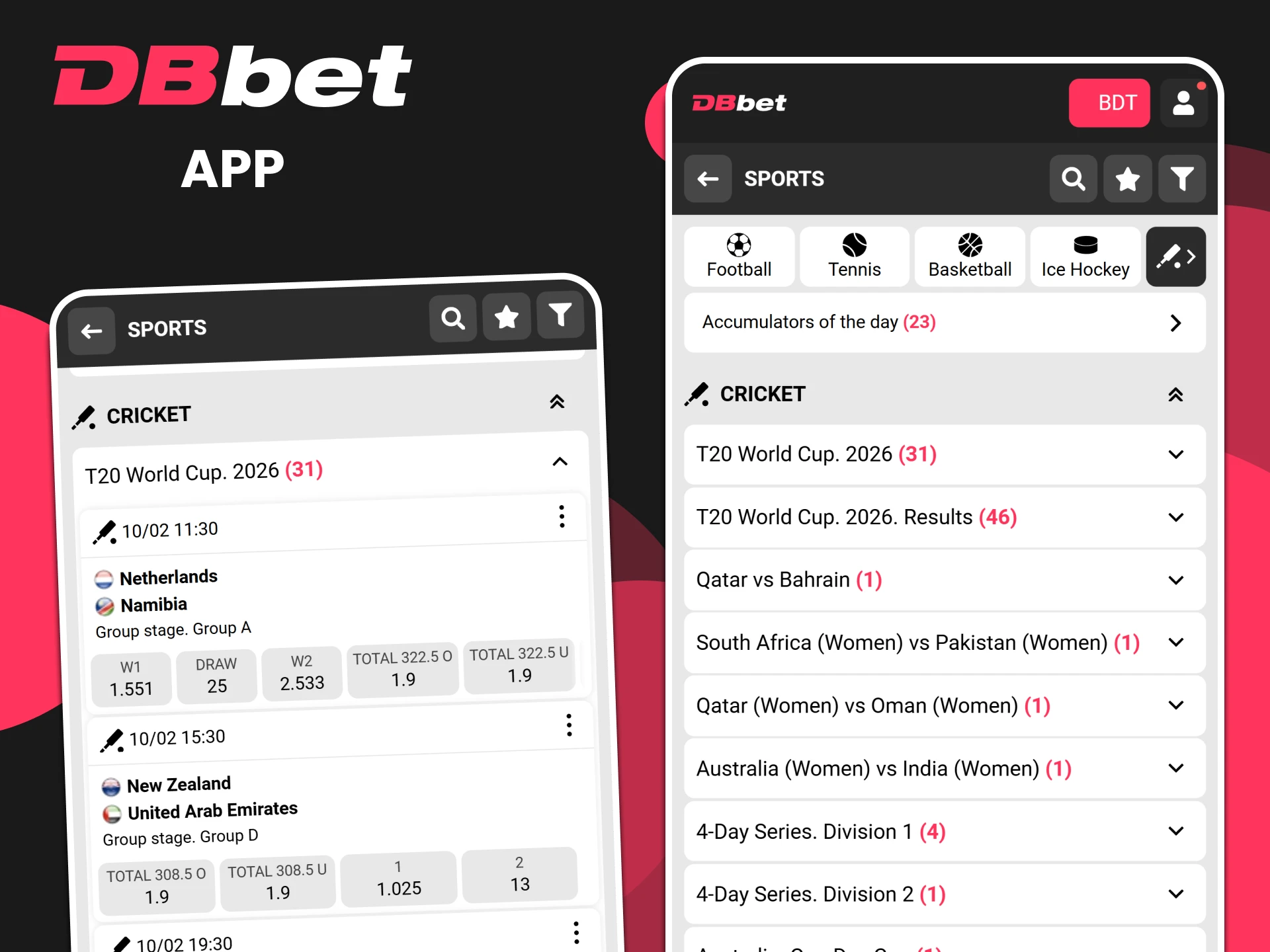 Place your cricket bets in the DBbet app.