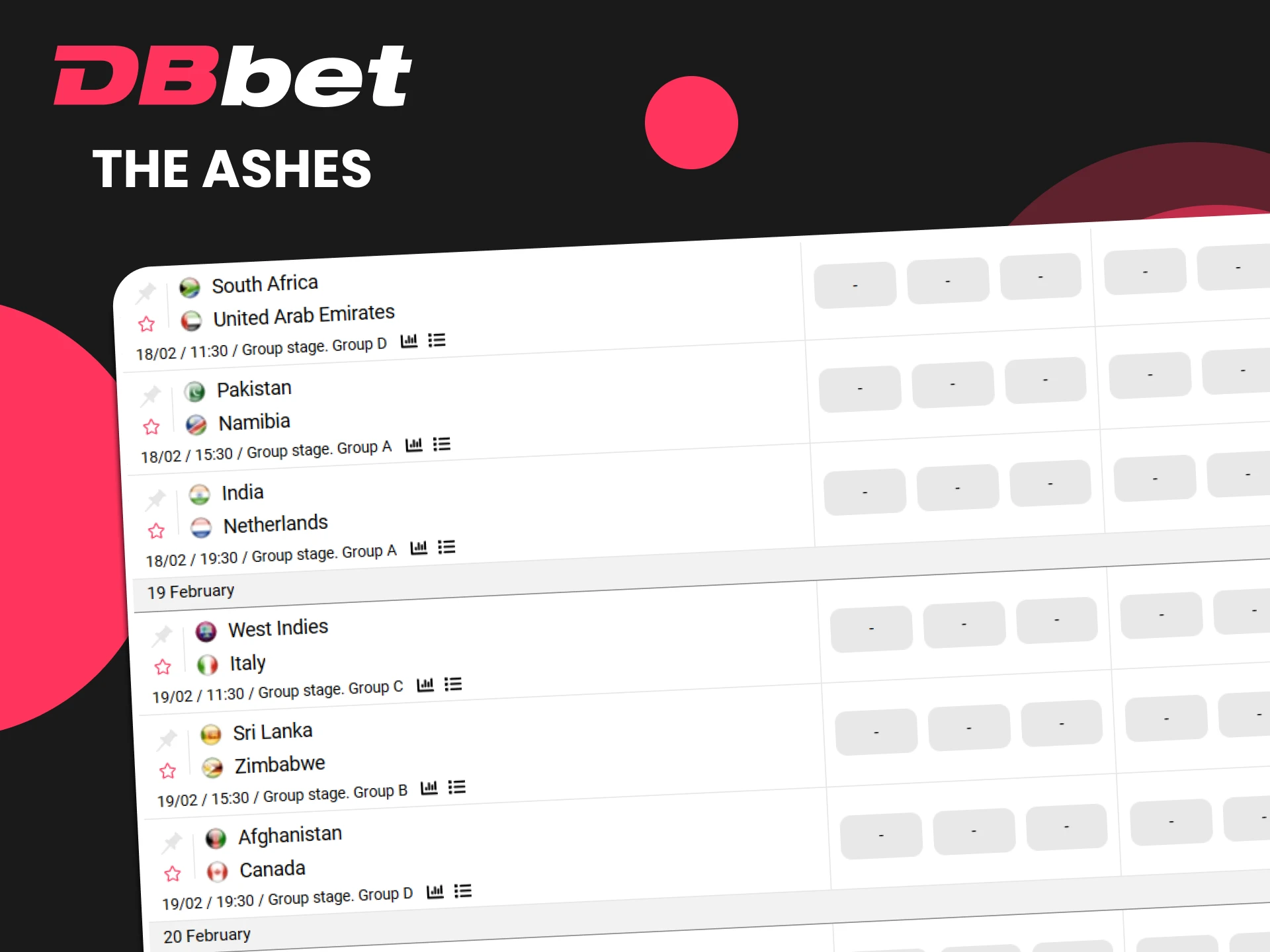 Choose the Ashes league in cricket for betting on DBbet.