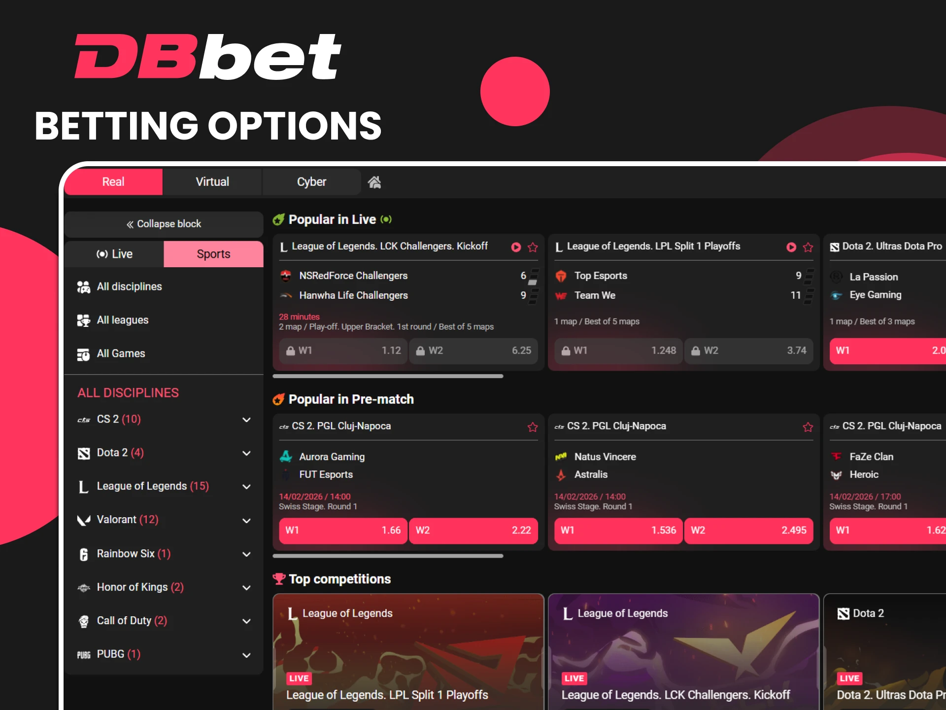 A wide selection of eSports events awaits you at DBbet.