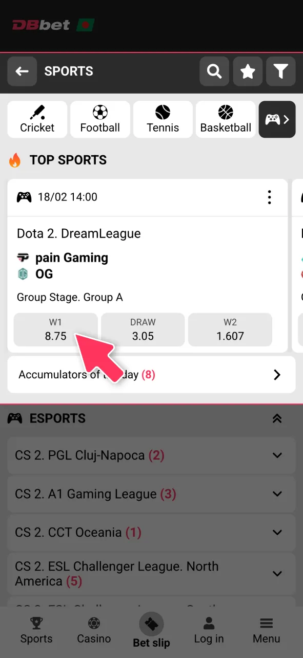 Choose an esports match and place your first bet at DBBet.