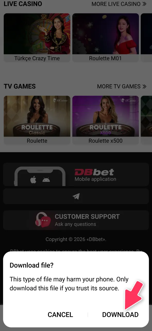 Download the Android APK file to install the DBBet E-Sports app.
