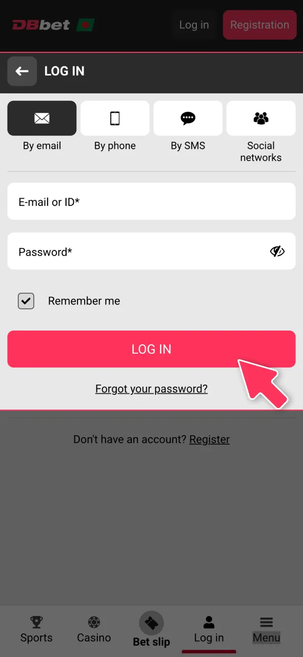 Log in or sign up inside the app to manage E-Sports bets.