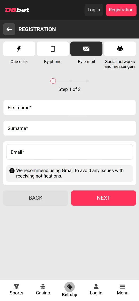 To bet on eSports, registration on DBbet is required.