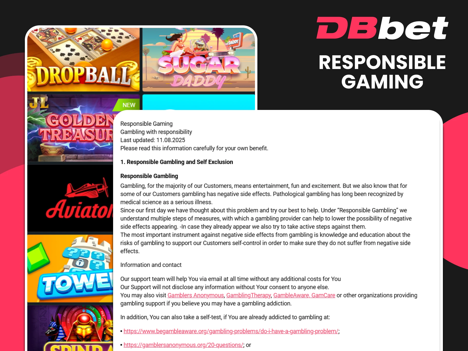 Always approach games and bets on the DBbet website responsibly.