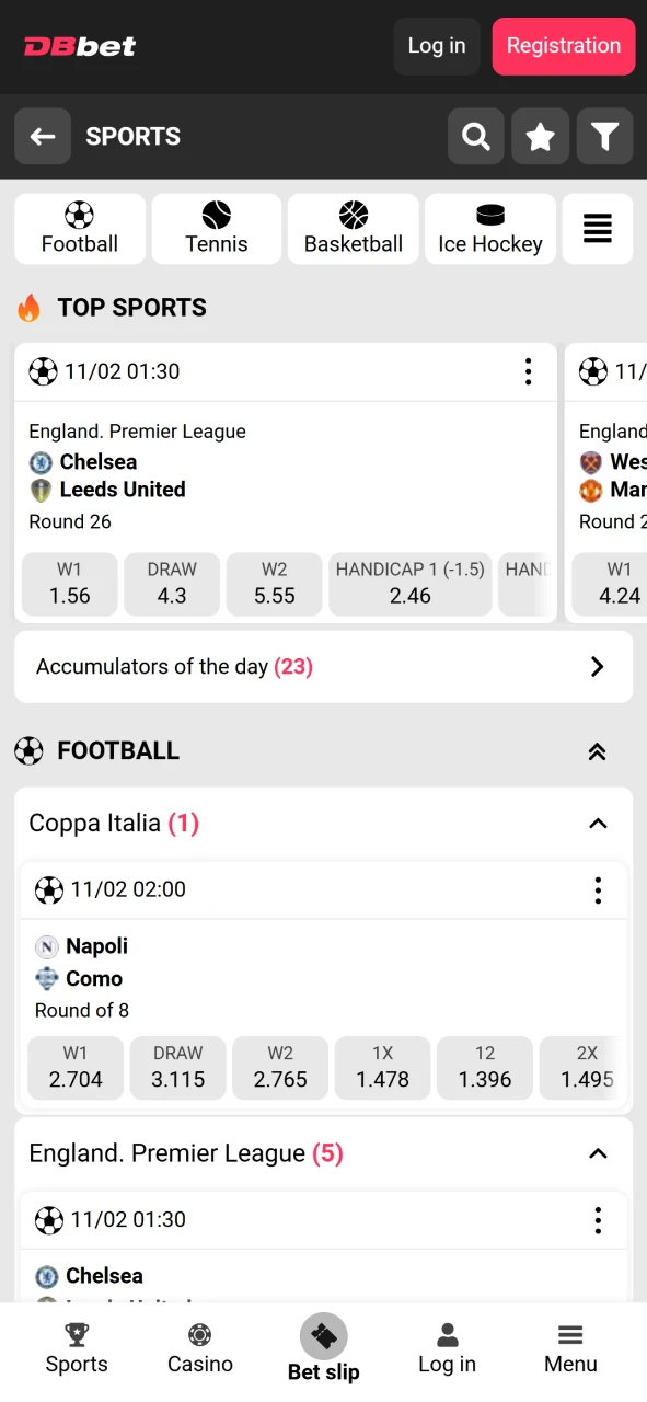 You will find the best selection of sports events at DBbet.