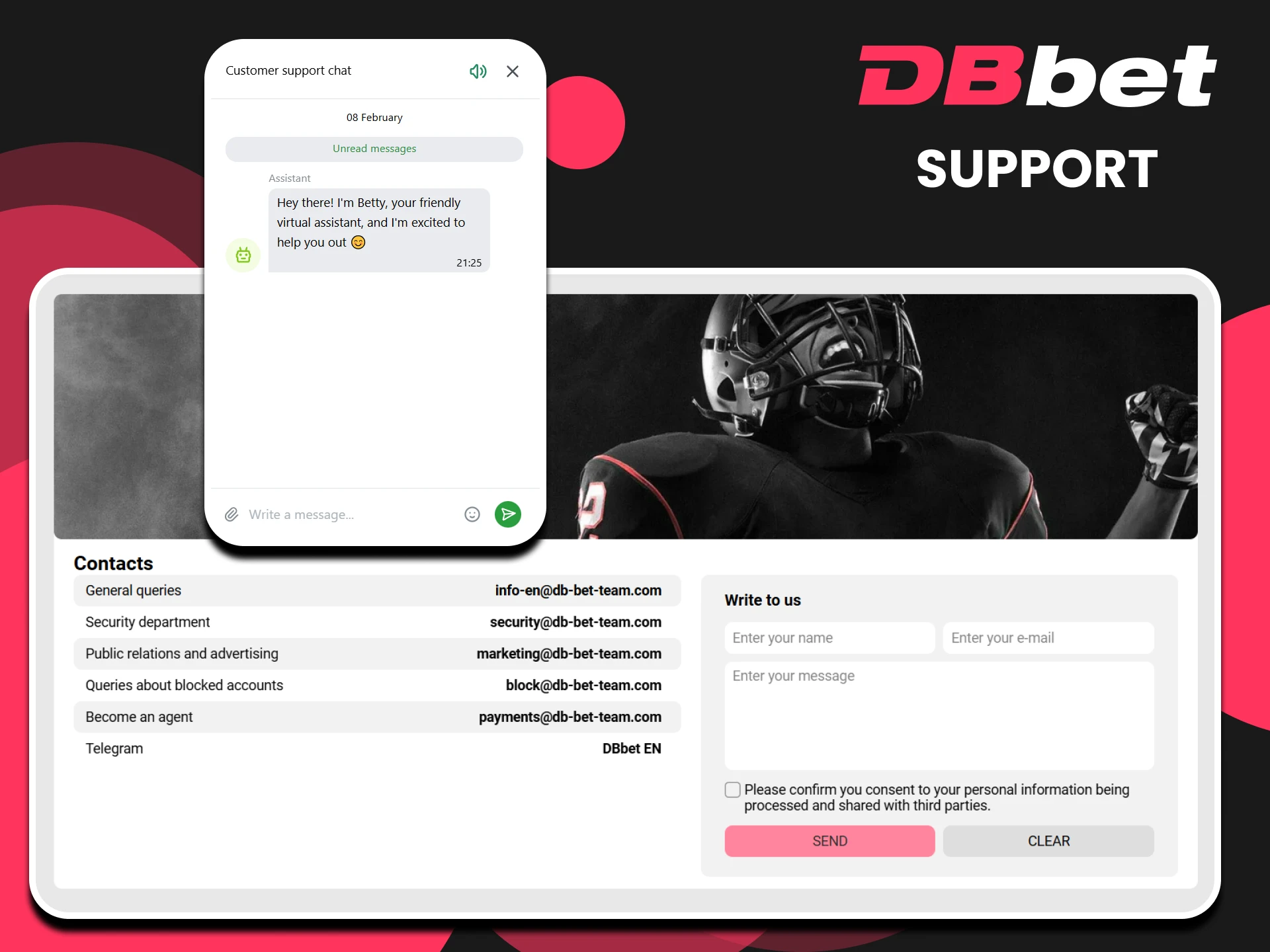 You can contact DBbet website support at any time.