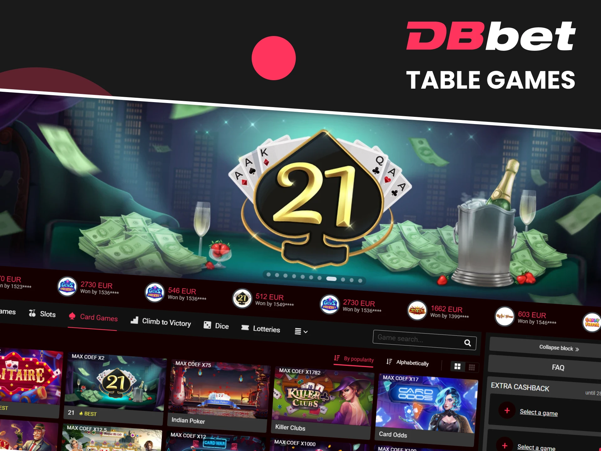 You'll find the best table games in the casino section of the DBbet website.