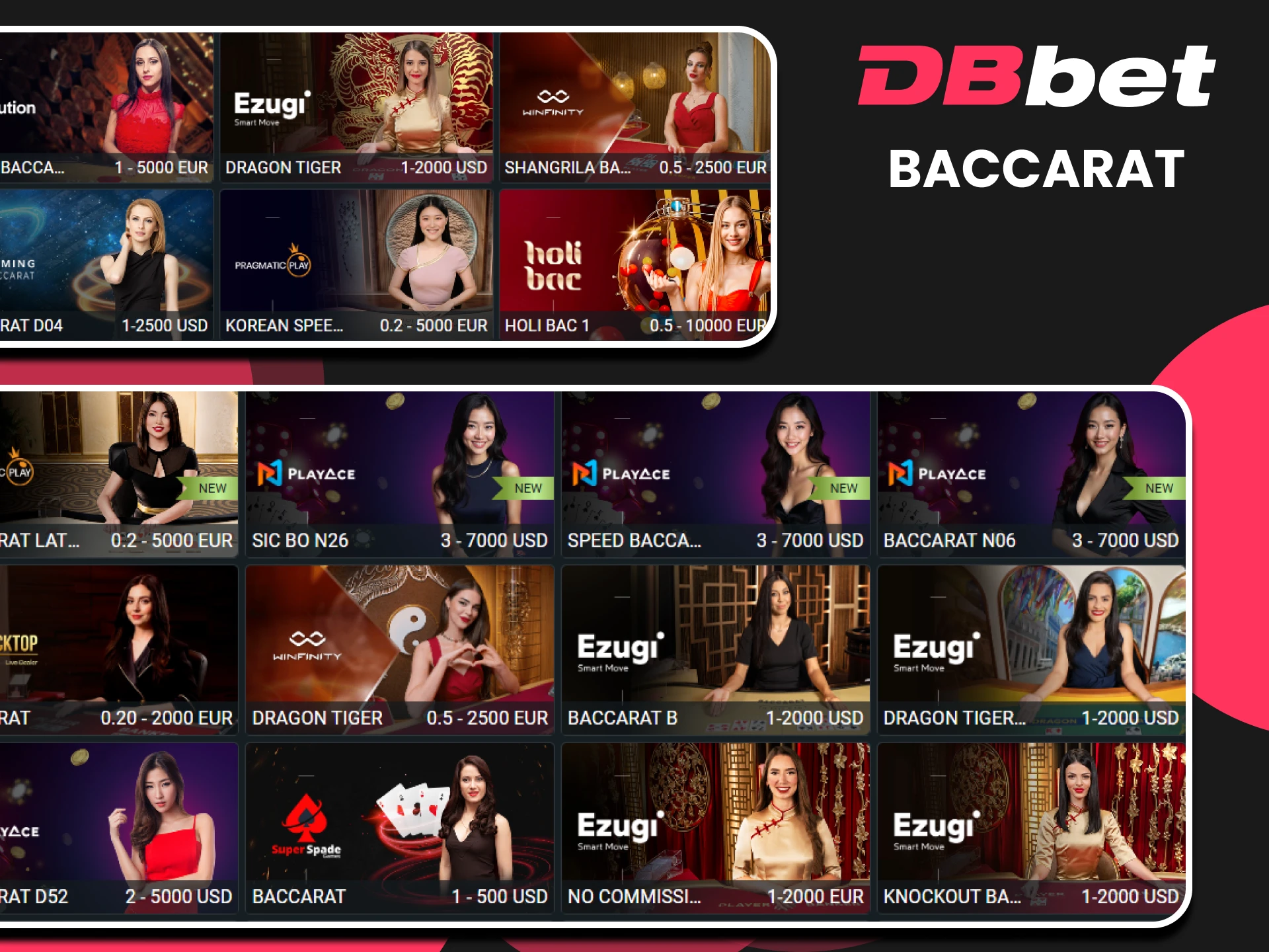 Play baccarat with live dealers at DBbet Casino.