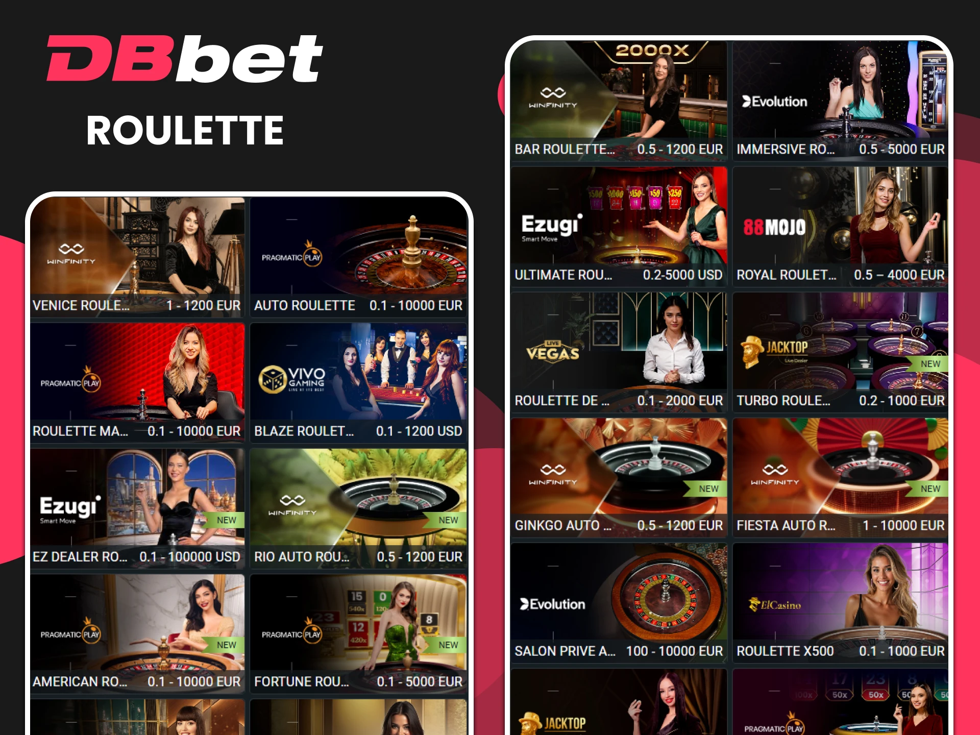 Spin the roulette wheel in real time at DBbet's live casino.