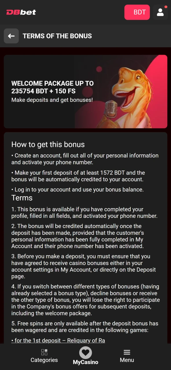 Before playing live casino on DBbet, use bonus.