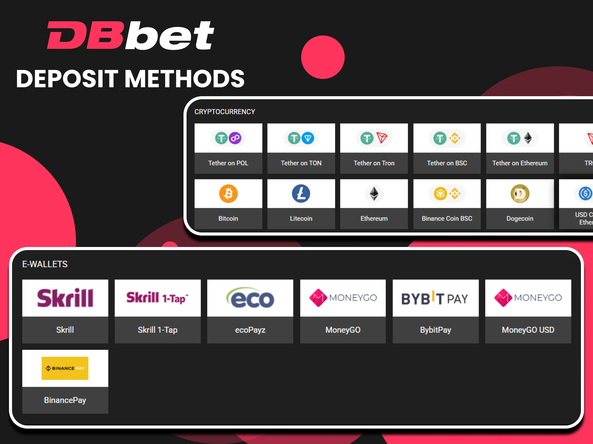 A wide variety of deposit methods are available on the DBbet website.