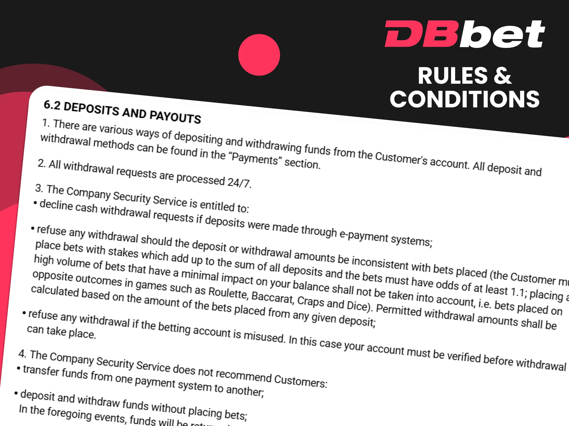 You should study the transaction rules on DBbet.