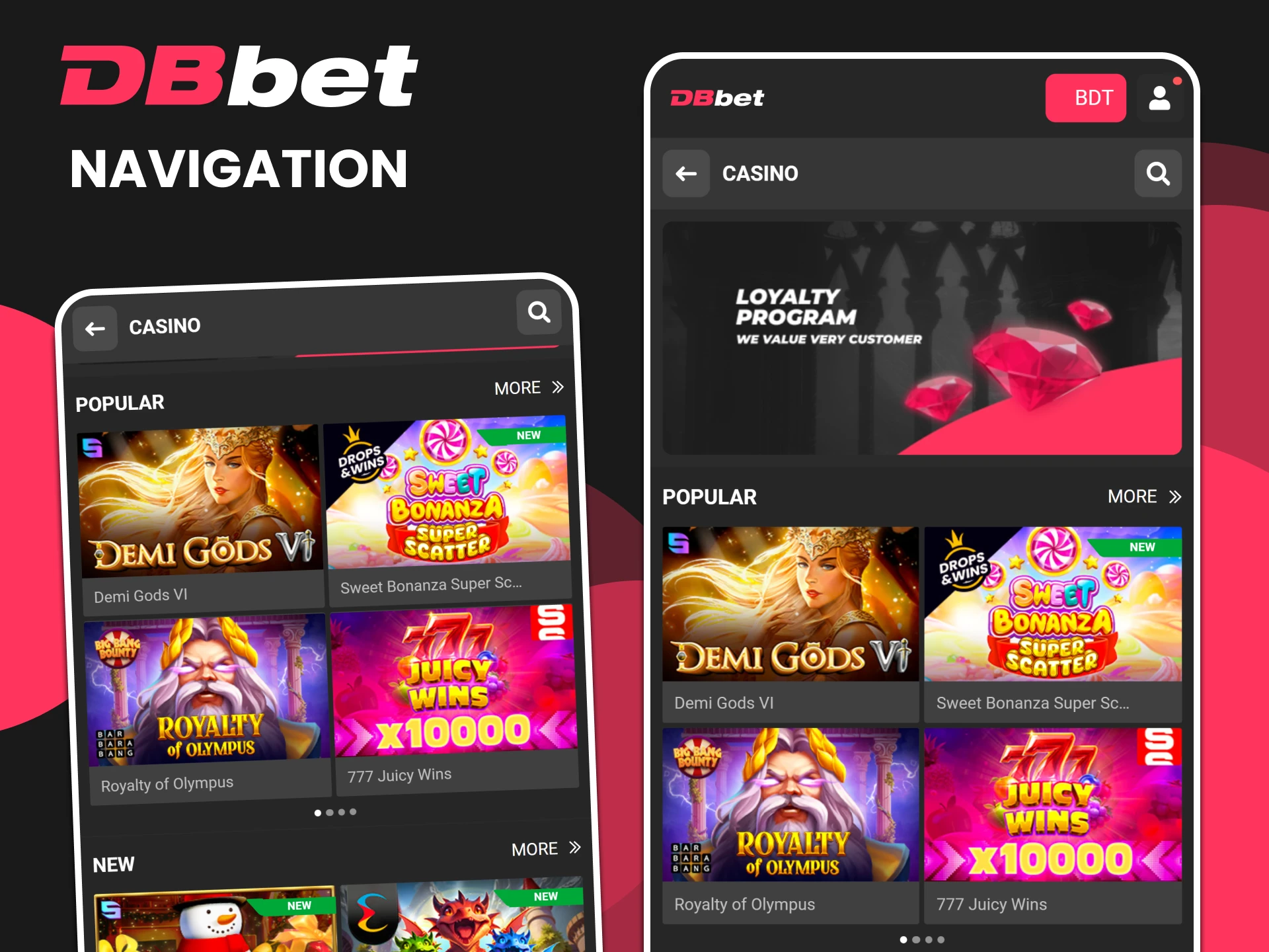 Find the slots section in the casino from DBbet.
