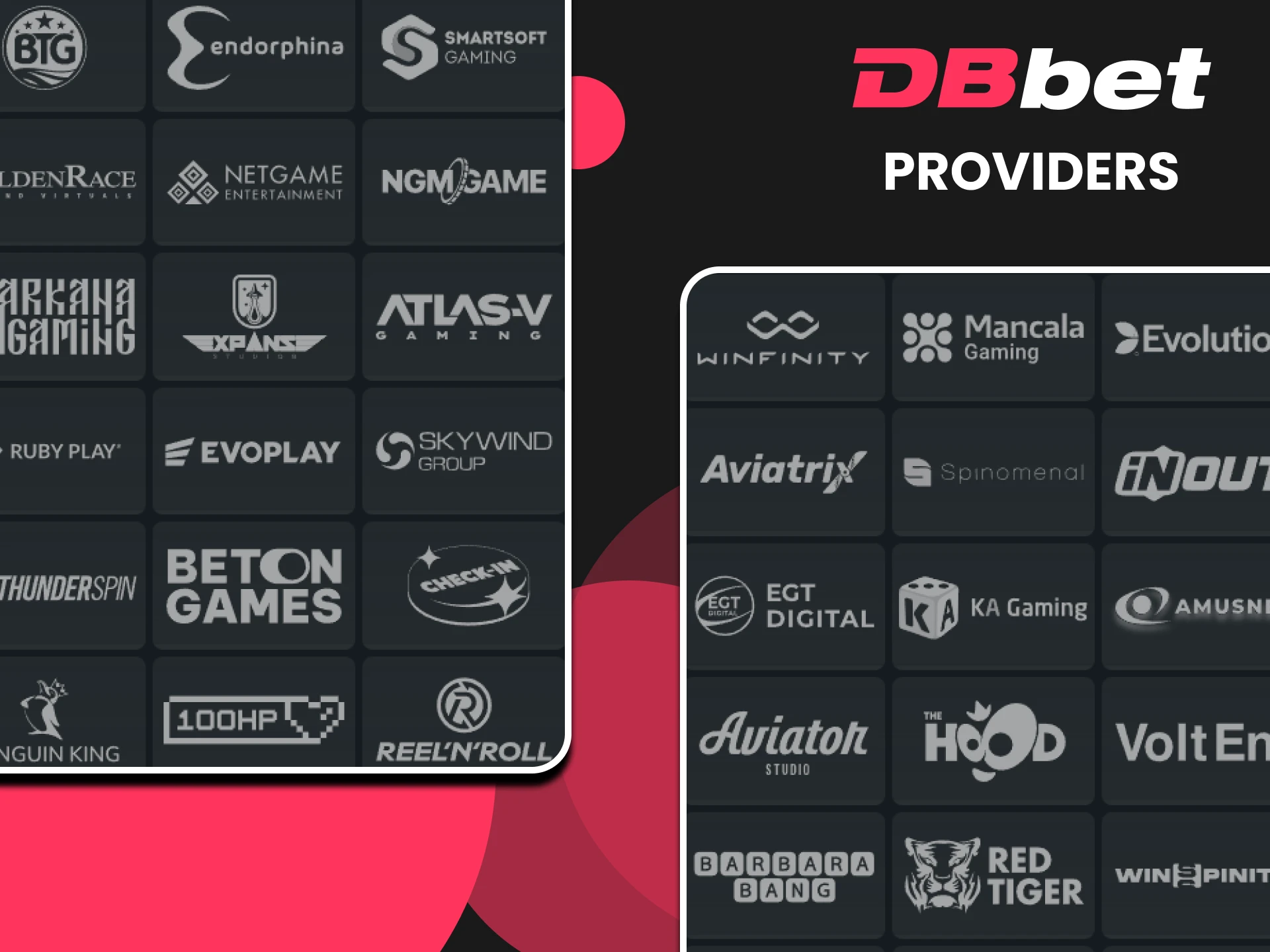 The best providers supply slots to the DBbet website.