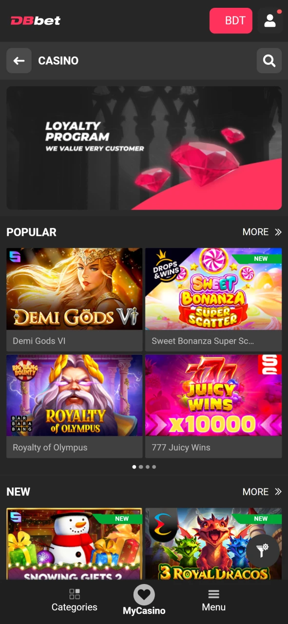 Visit the slots section at DBbet.